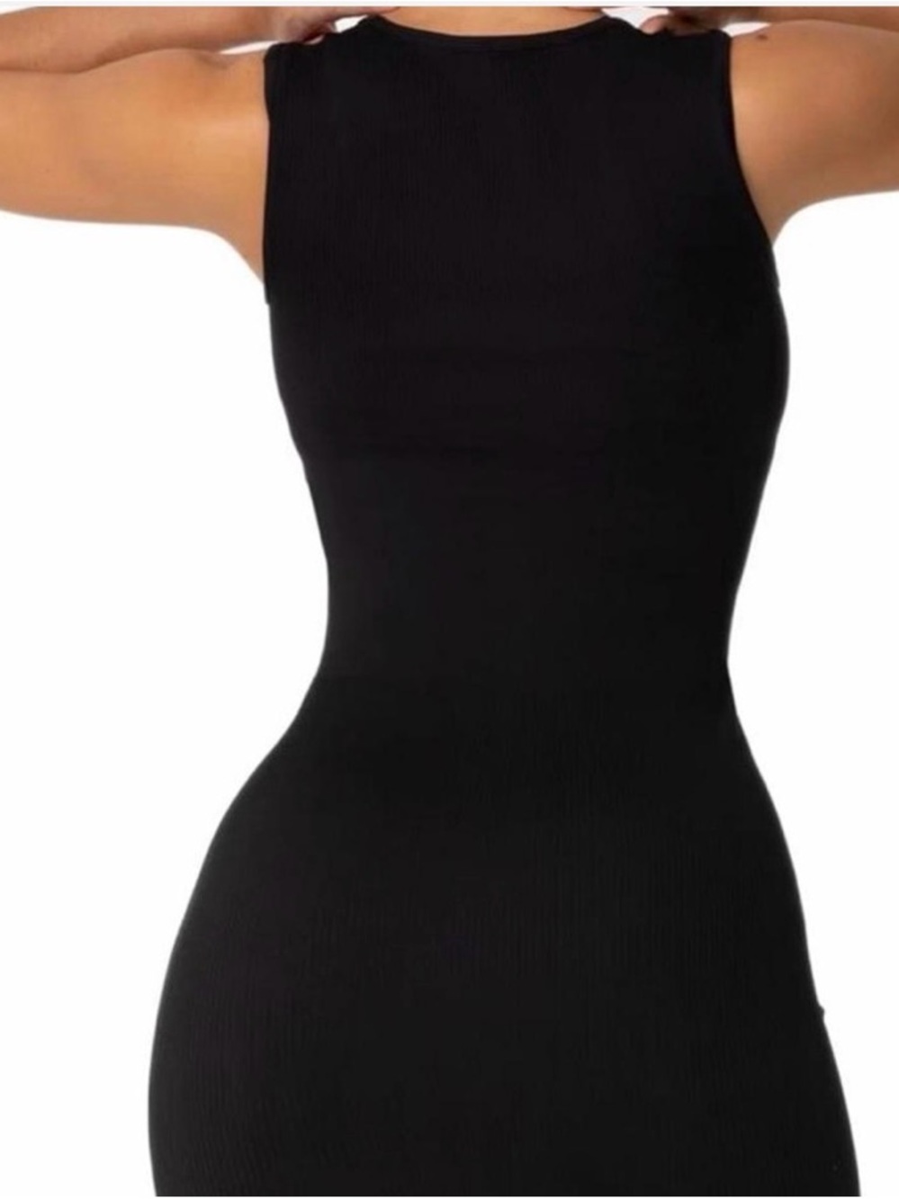 Black Ribbed Square-Neck Mini Dress - Picture 3 of 6